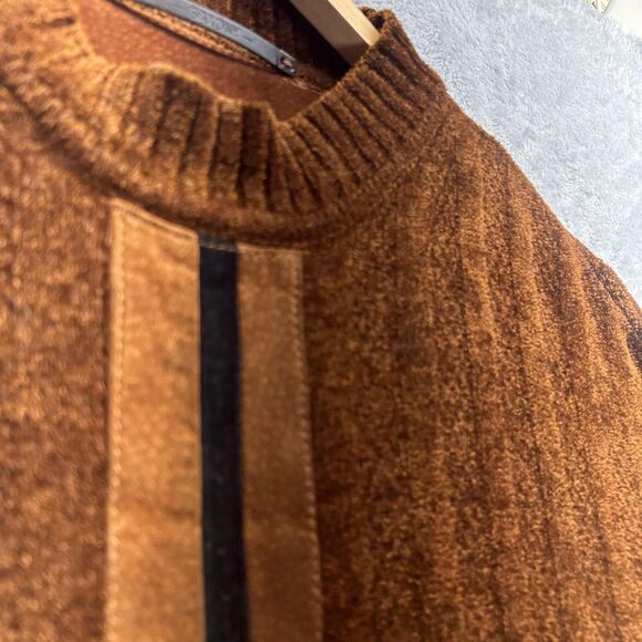 Vintage Saxony Sweater Mens Large Rust Brown Textured Mock Neck Rare Exclusive - Picture 15 of 16